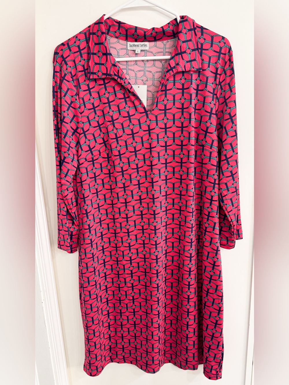 Buckhead Betties Pink Geometric Long Sleeve Shirt Dress